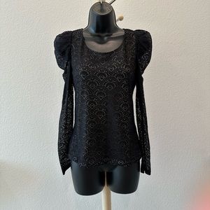 Black long sleeve lace top - S